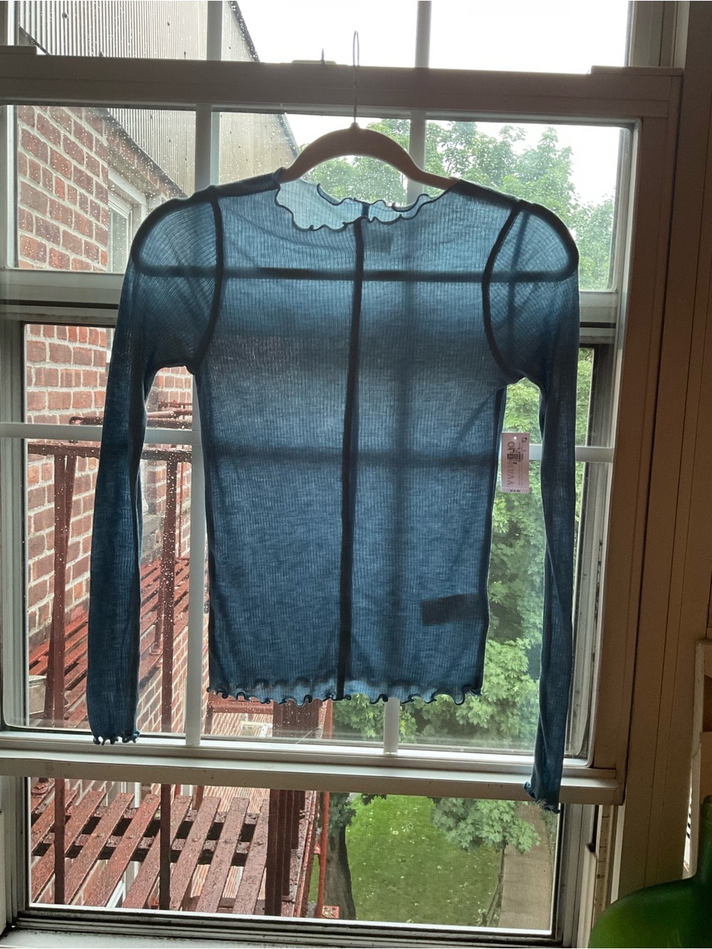 Old Navy Sheer Long Sleeve Ribbed Top in Teal Blue